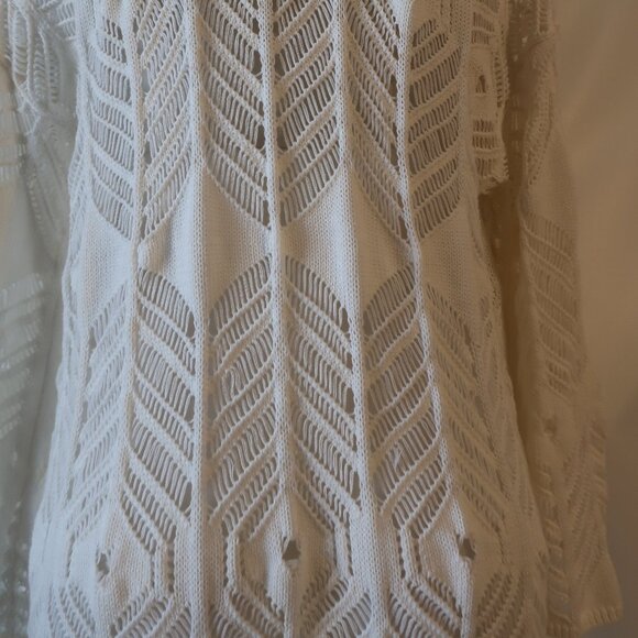 Womens Cotton by Autumn Cashmere Pointelle Knit Fringed Open Cardigan Duster S - Picture 13 of 15